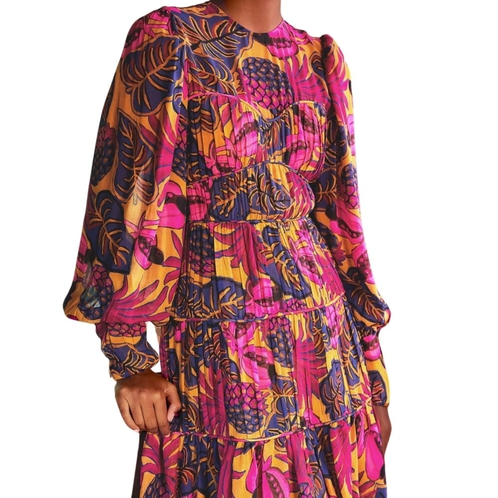 FARM Rio Vibrant Pink and Yellow Patterned Mini Dress